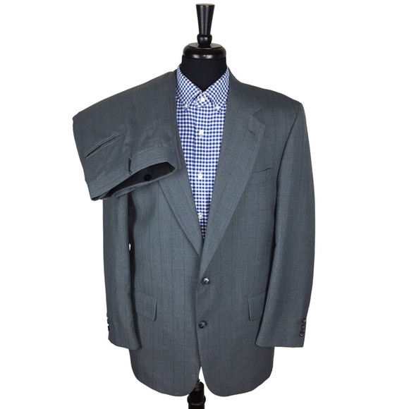 Invest Collection Tom James Men 43L Wool Gray Striped Suit Pleat Pant 38x32.5